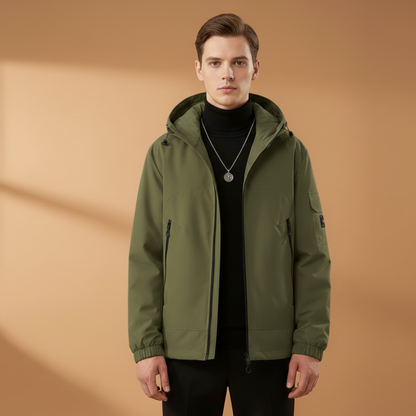 Waterproof Men's Ski Jacket with Hood and Zip Pockets → Warm Waterproof Ski Jacket with Hood