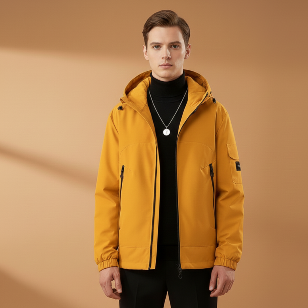 Waterproof Men's Ski Jacket with Hood and Zip Pockets → Warm Waterproof Ski Jacket with Hood