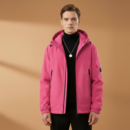 Waterproof Men's Ski Jacket with Hood and Zip Pockets → Warm Waterproof Ski Jacket with Hood