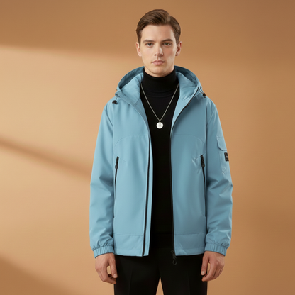 Waterproof Men's Ski Jacket with Hood and Zip Pockets → Warm Waterproof Ski Jacket with Hood