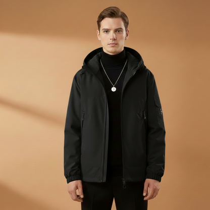 Waterproof Men's Ski Jacket with Hood and Zip Pockets → Warm Waterproof Ski Jacket with Hood