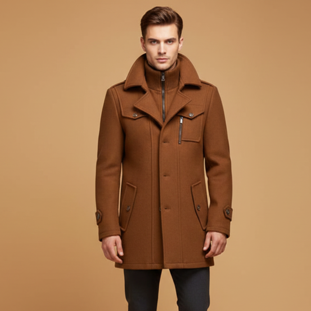Warm Men's Parka Jacket with Zip Up Collar