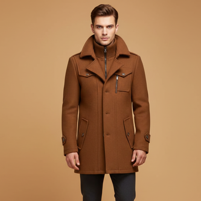 Warm Men's Parka Jacket with Zip Up Collar