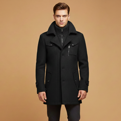 Warm Men's Parka Jacket with Zip Up Collar
