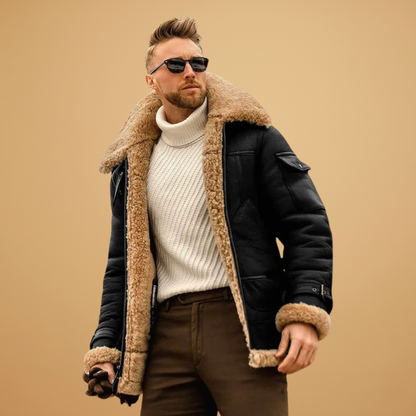 Men's Leather Look Zip Up Bomber Jacket