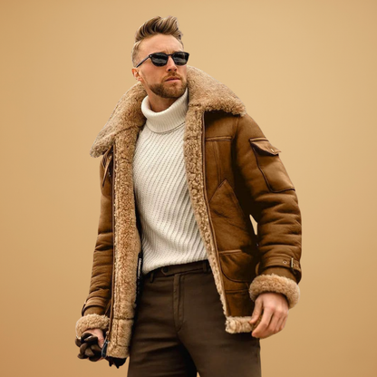 Men's Leather Look Zip Up Bomber Jacket