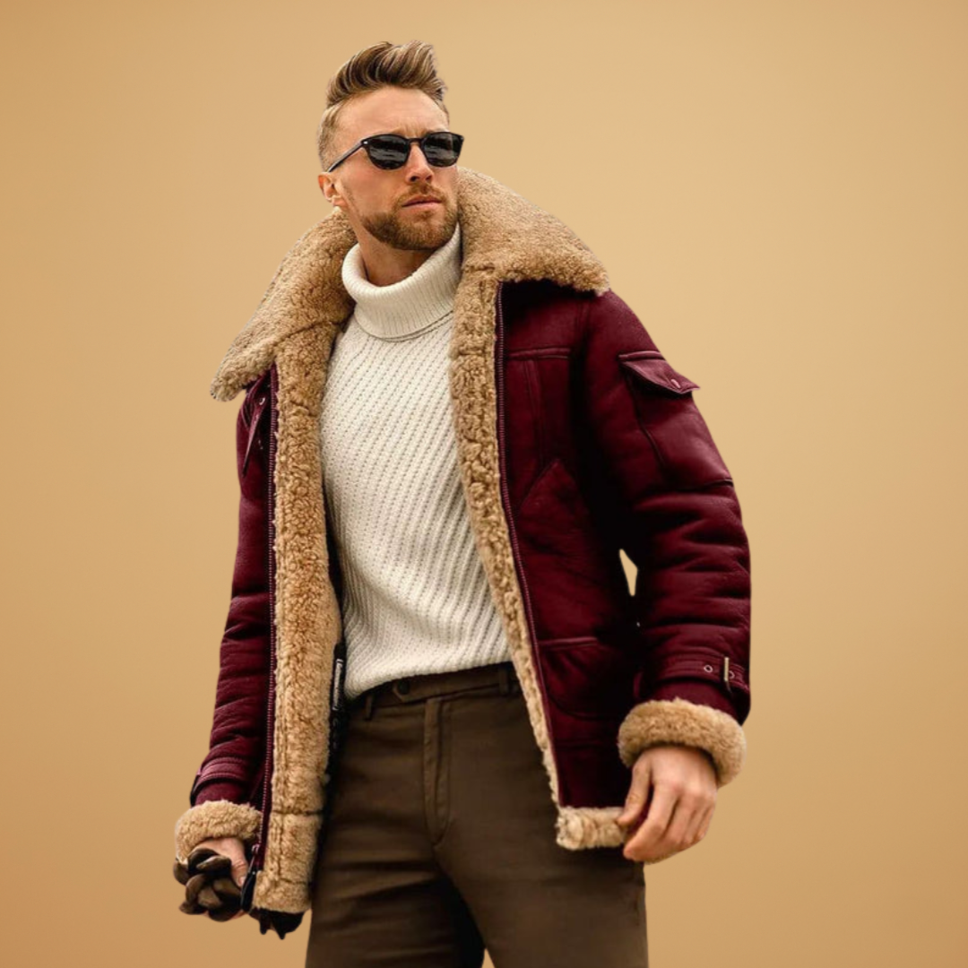 Men's Leather Look Zip Up Bomber Jacket