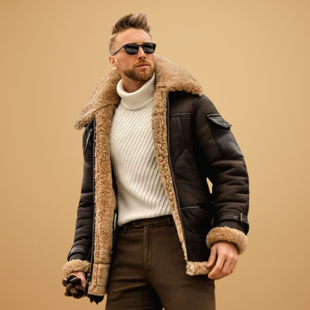 Men's Leather Look Zip Up Bomber Jacket