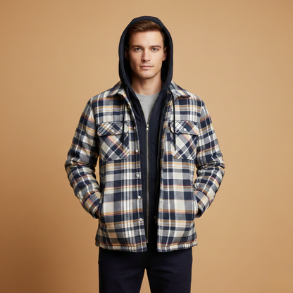 Men's Zip Up Hooded Plaid Jacket