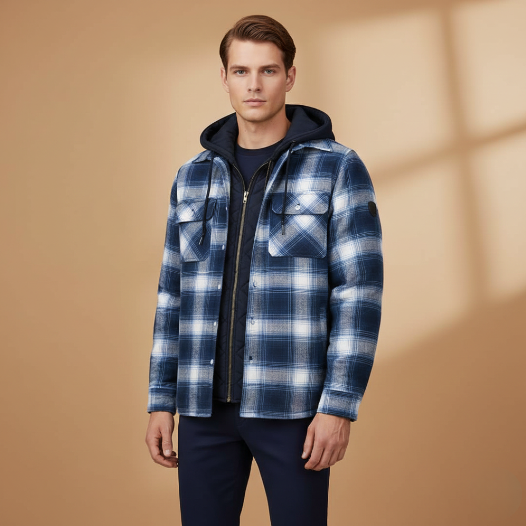 Men's Zip Up Hooded Plaid Jacket