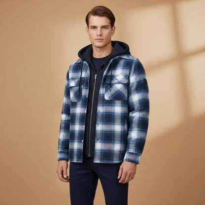 Men's Zip Up Hooded Plaid Jacket