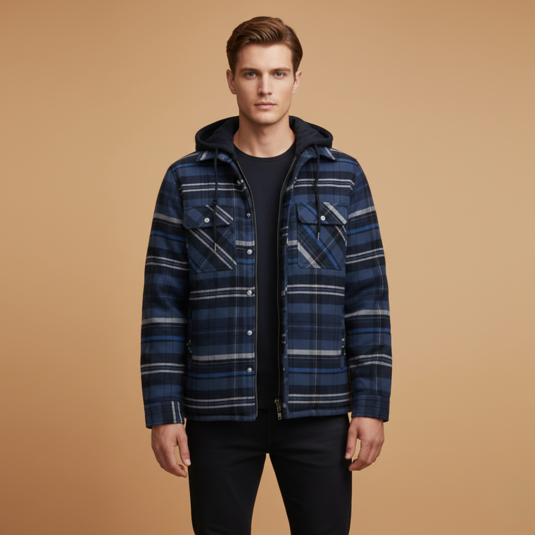 Men's Zip Up Hooded Plaid Jacket