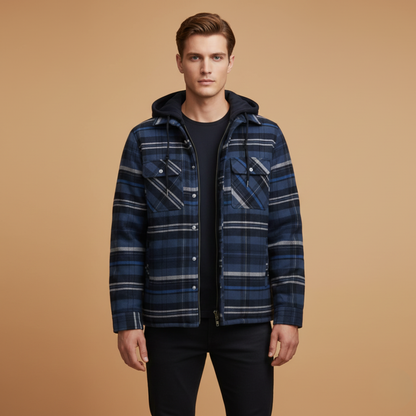Men's Zip Up Hooded Plaid Jacket