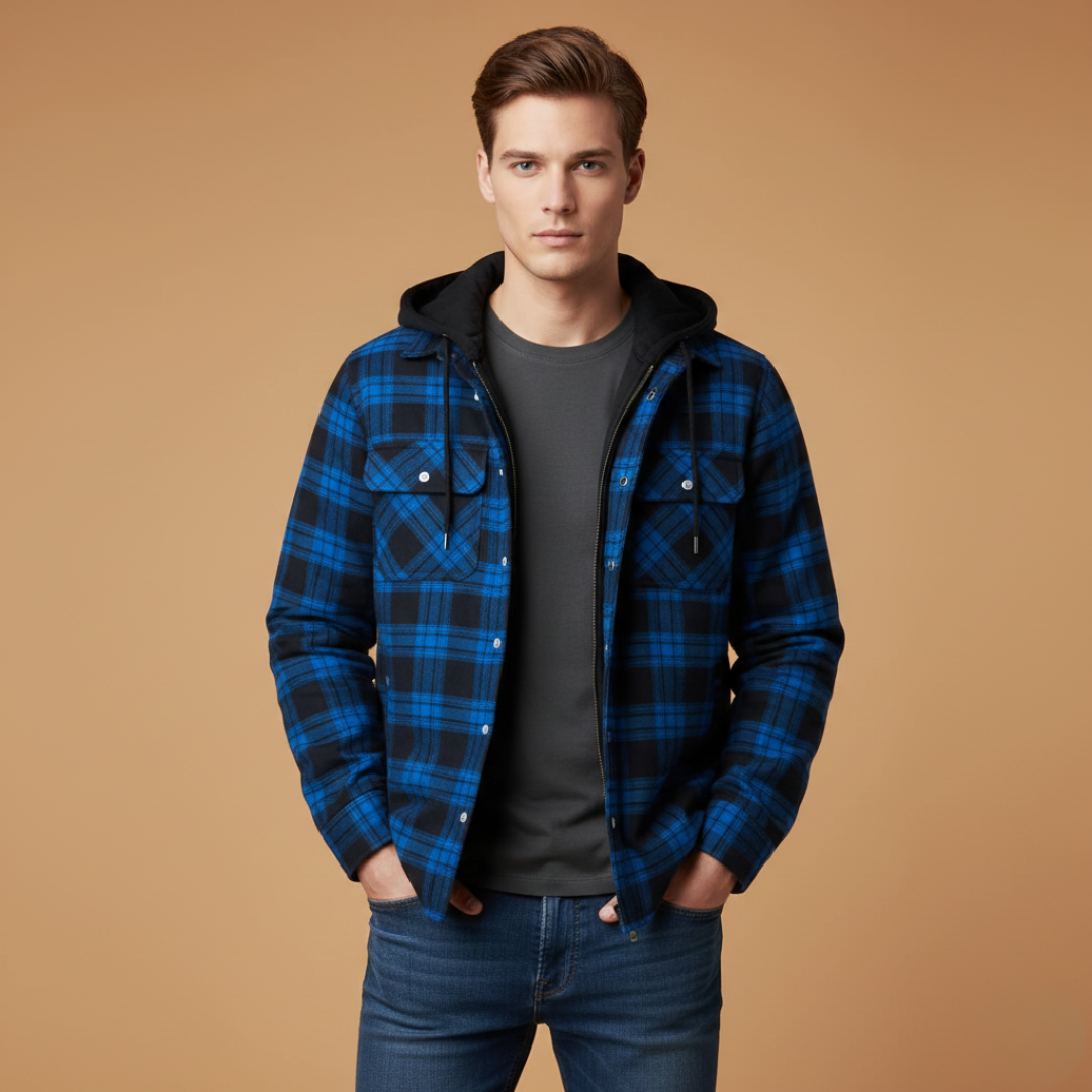 Men's Zip Up Hooded Plaid Jacket