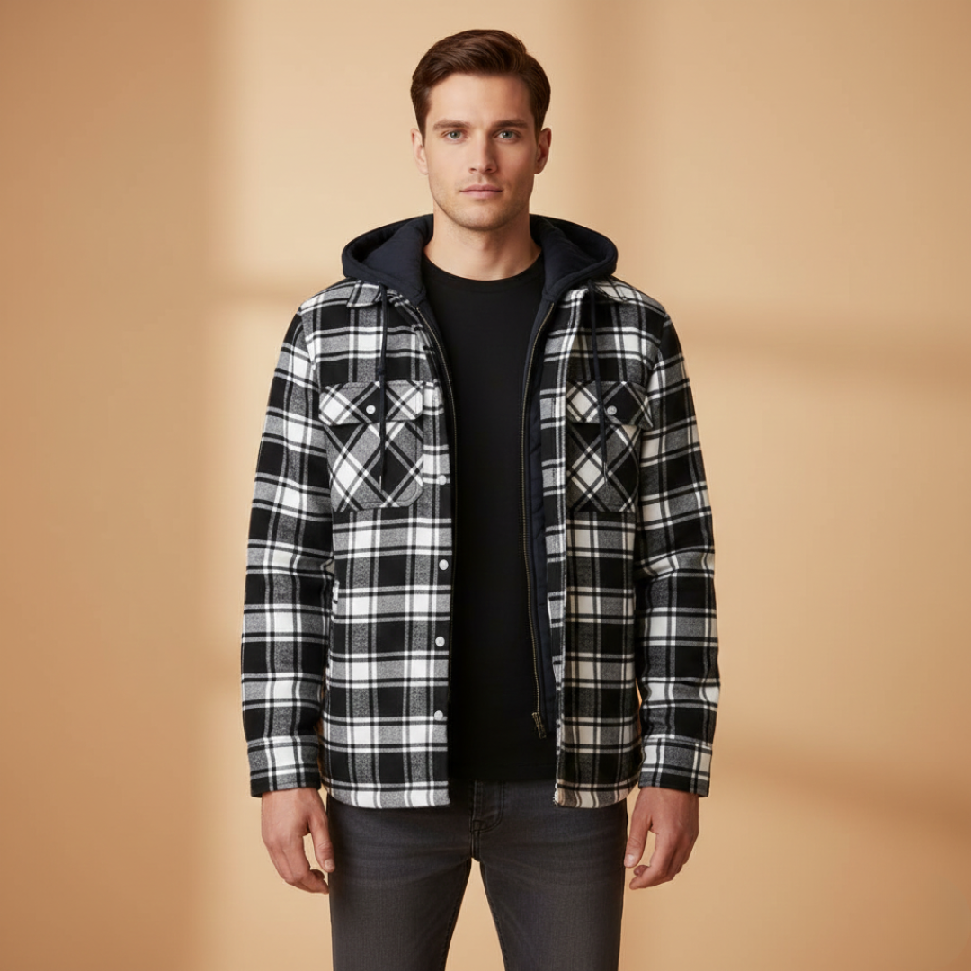 Men's Zip Up Hooded Plaid Jacket
