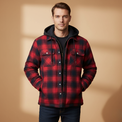 Men's Zip Up Hooded Plaid Jacket