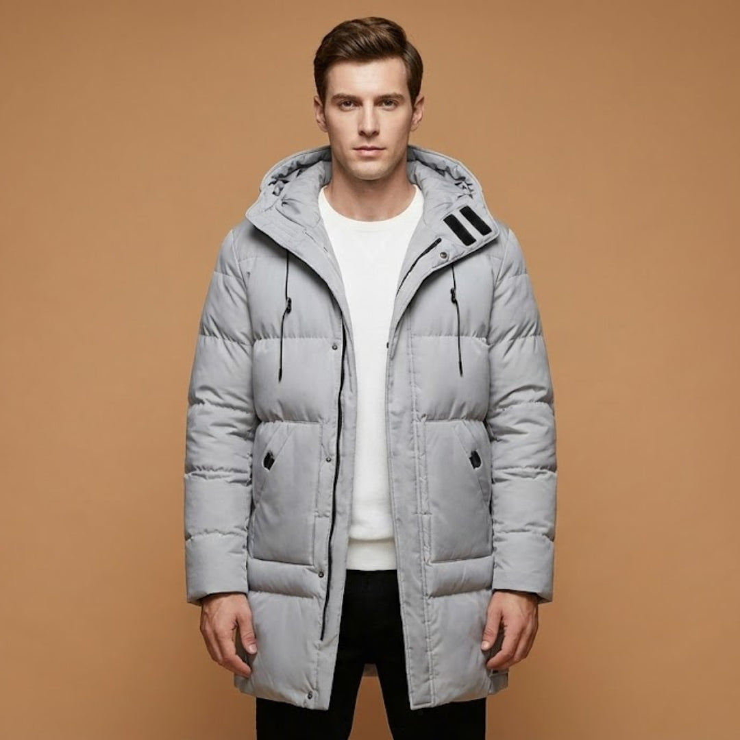 Waterproof Quilted Hooded Mens Parka Coat