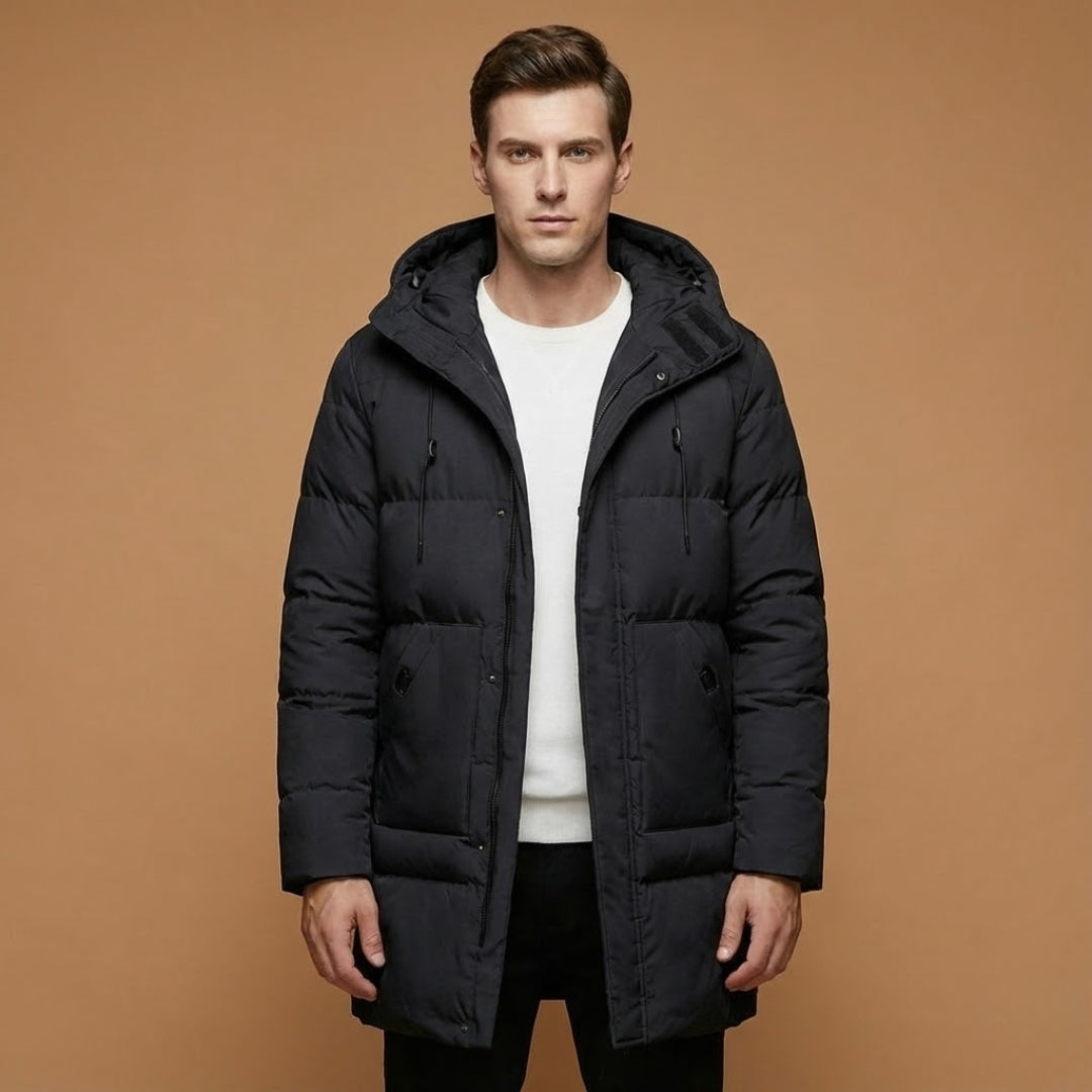 Waterproof Quilted Hooded Mens Parka Coat