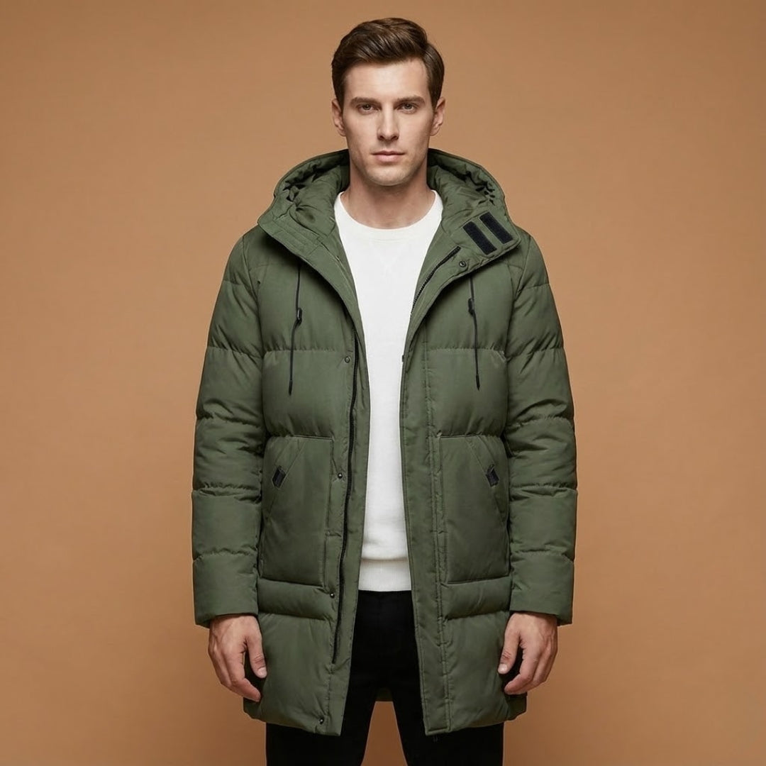 Waterproof Quilted Hooded Mens Parka Coat