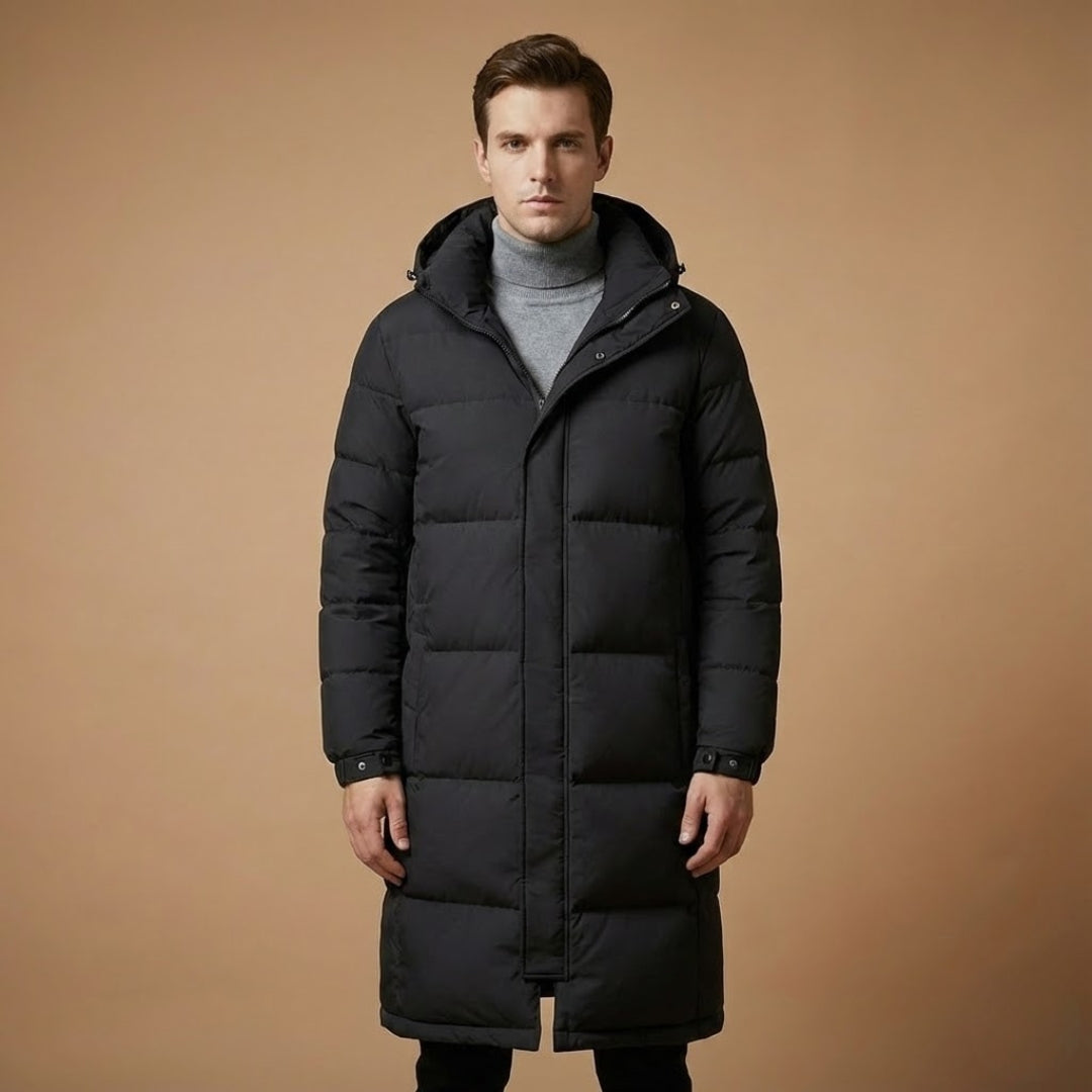 Warm Men's Quilted Down Jacket with Hood