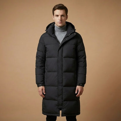 Warm Men's Quilted Down Jacket with Hood