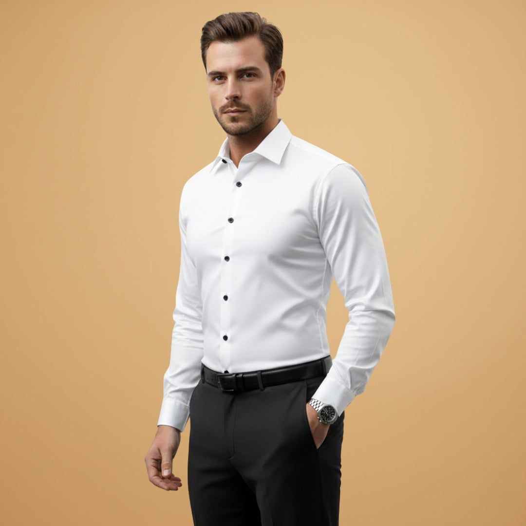 Men's Fit Dress Shirt with Point Collar Buttons