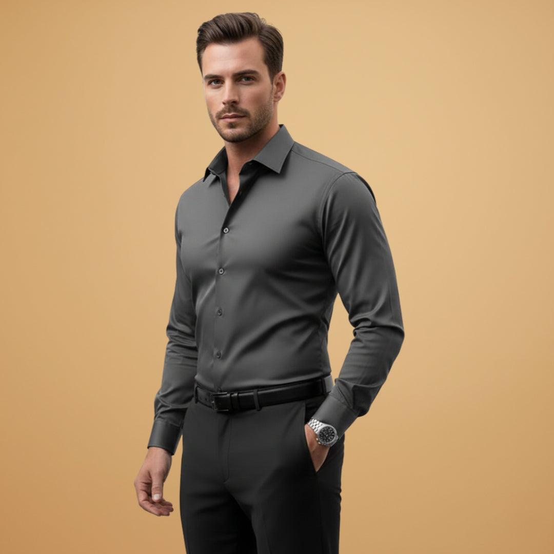 Men's Fit Dress Shirt with Point Collar Buttons