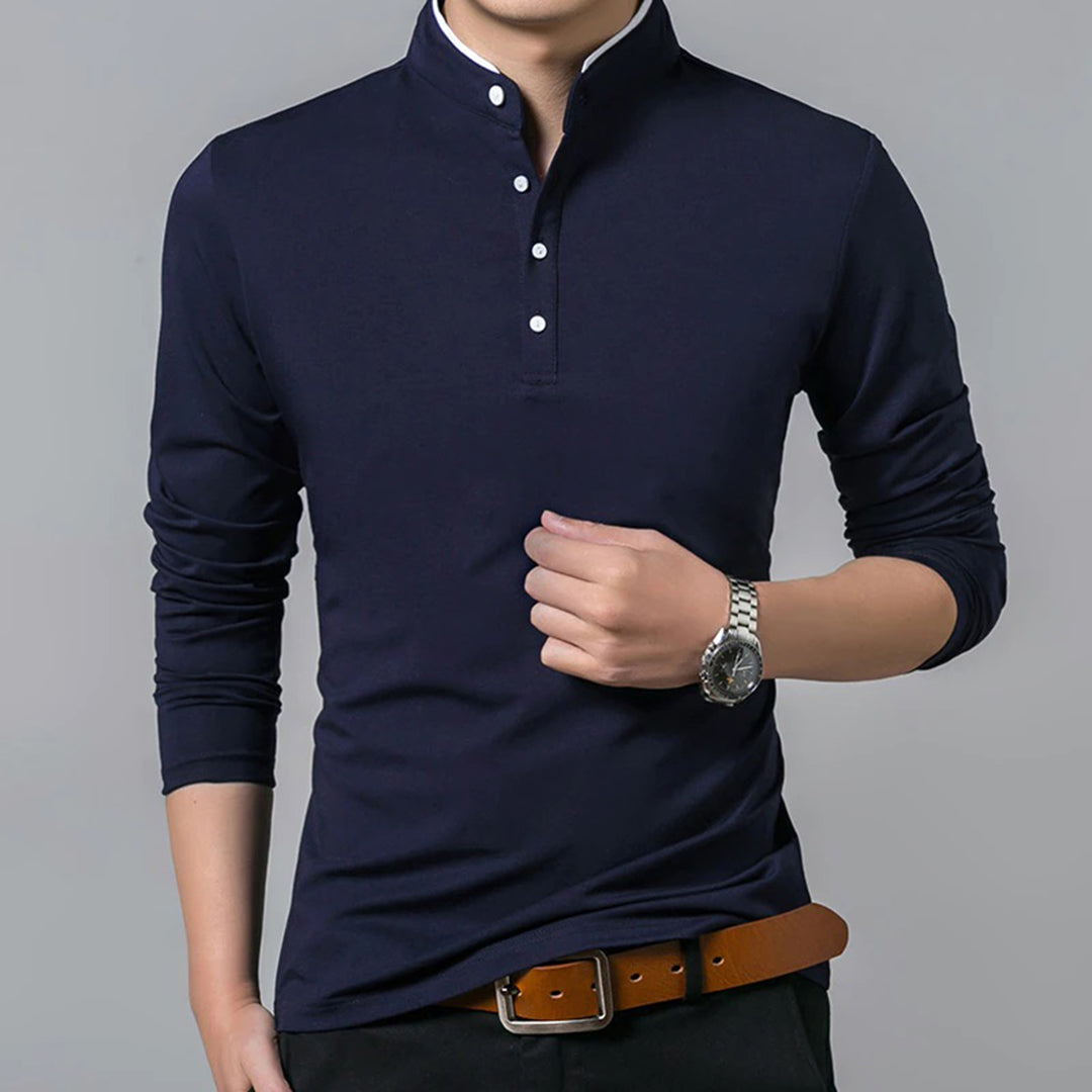 Classic Comfortable Mens Long Sleeve Polo Shirt