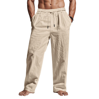 Relaxed Fit Cotton Pants for Men with Elastic Waist