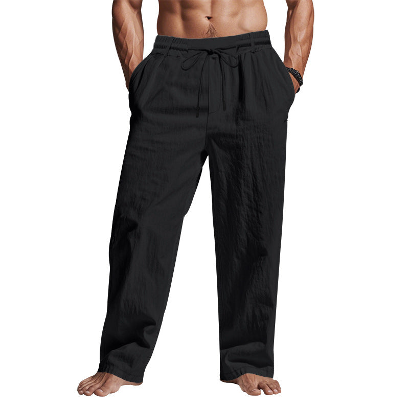Relaxed Fit Cotton Pants for Men with Elastic Waist