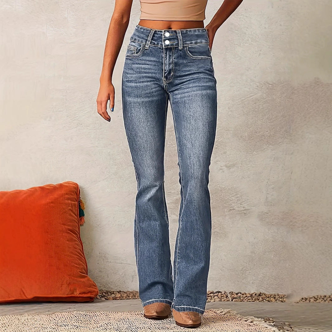 Comfortable High Waist Wide Leg Jeans - Flexible Fit