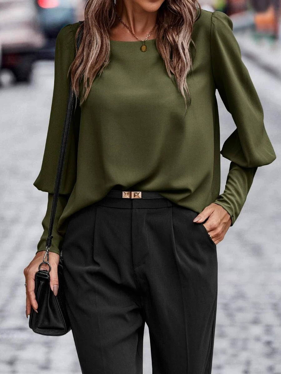 Relaxed Fit Womens Blouse with Puff Sleeves