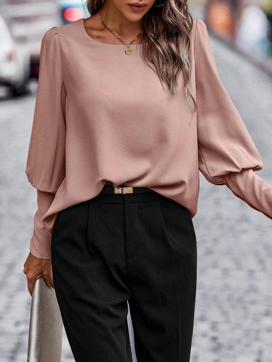 Relaxed Fit Womens Blouse with Puff Sleeves
