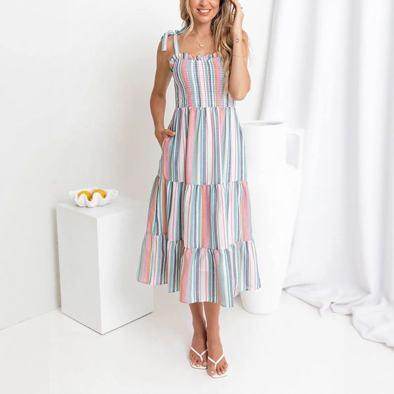Women's Pastel Pink Floral Midi Sundress - ModishWorld