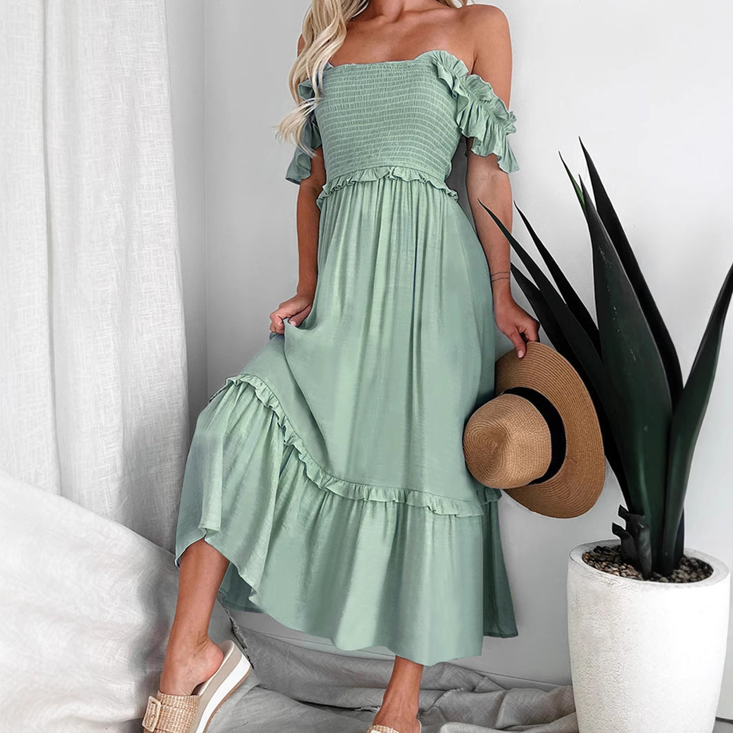 Ladies Floral Midi Dress with Ruffles and Flowy Skirt - ModishWorld