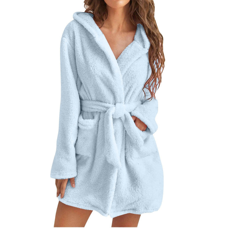 Soft Women's Hooded Robe with Wrap Belt