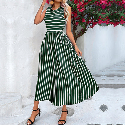 Classic Navy Blue Stripe Midi Dress