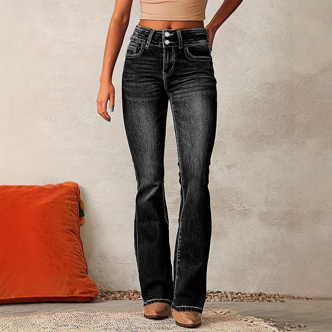 Comfortable High Waist Wide Leg Jeans - Flexible Fit