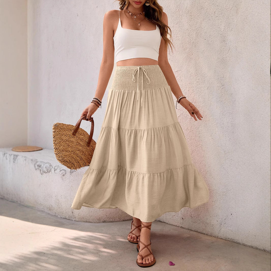 Comfortable Beige Layered Midi Skirt - ModishWorld