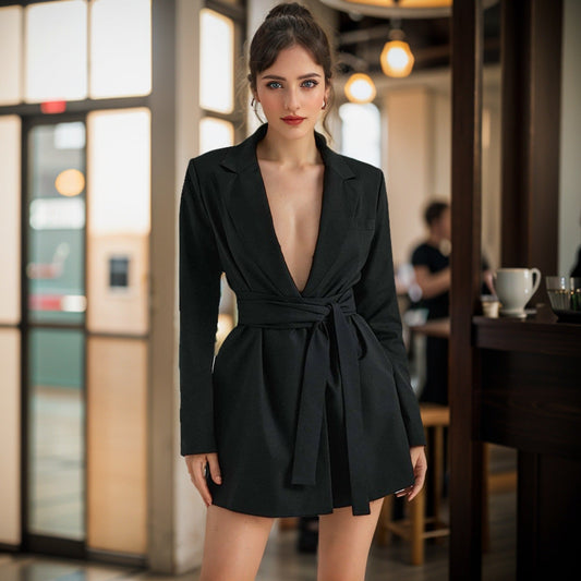 Women's Chic Black Fit Blazer Dress - ModishWorld