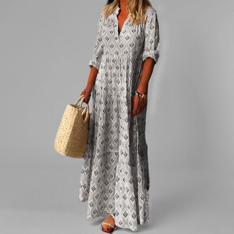Trendy Floral V-Neck Long Maxi Dress