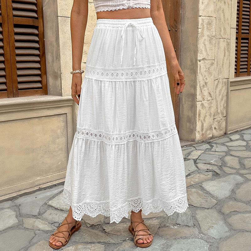 Flowy White Summer Maxi Skirt for Women - ModishWorld