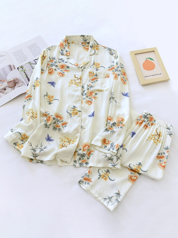 Ladies' Pajama Set - Pretty Floral Print Classic Style