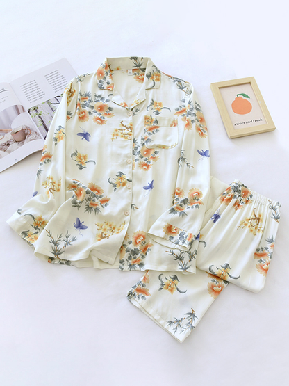 Ladies' Pajama Set - Pretty Floral Print Classic Style