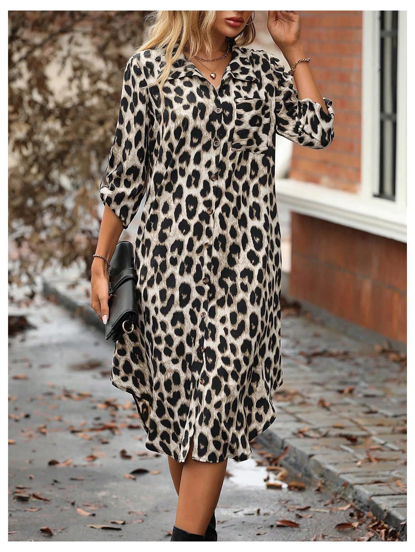 Classic Leopard Print Shirt Dress - Chic Everyday Wear - ModishWorld