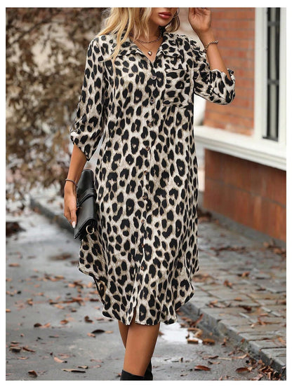 Classic Leopard Print Shirt Dress - Chic Everyday Wear - ModishWorld