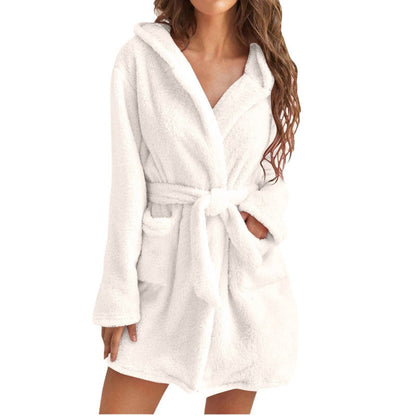 Soft Women's Hooded Robe with Wrap Belt