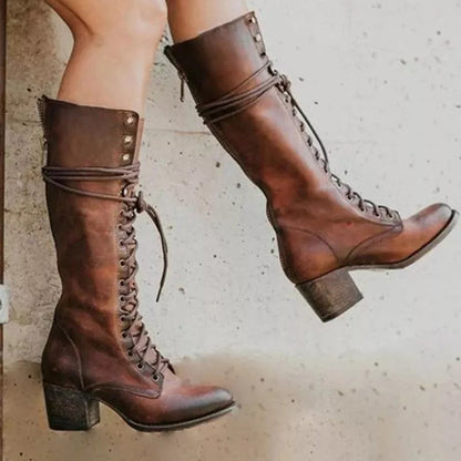 Women's Tall Lace Up Ankle Boots with Low Heel