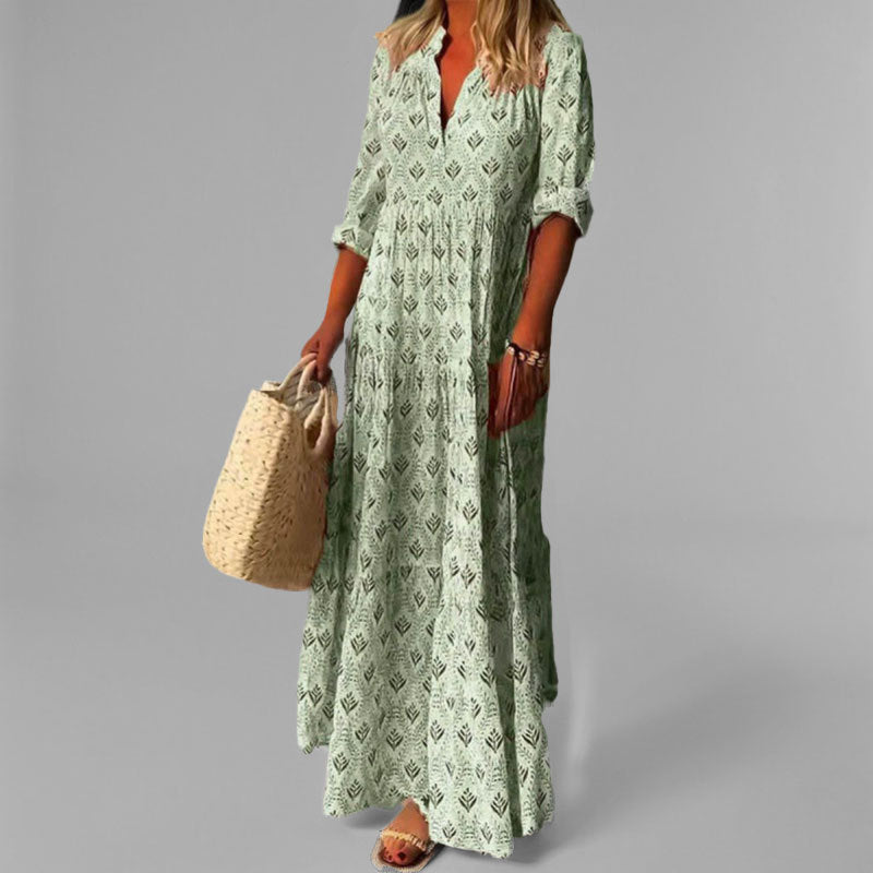 Trendy Floral V-Neck Long Maxi Dress