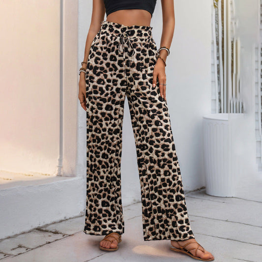 Comfortable Leopard Print Wide Leg Pants - Elastic Waist - ModishWorld